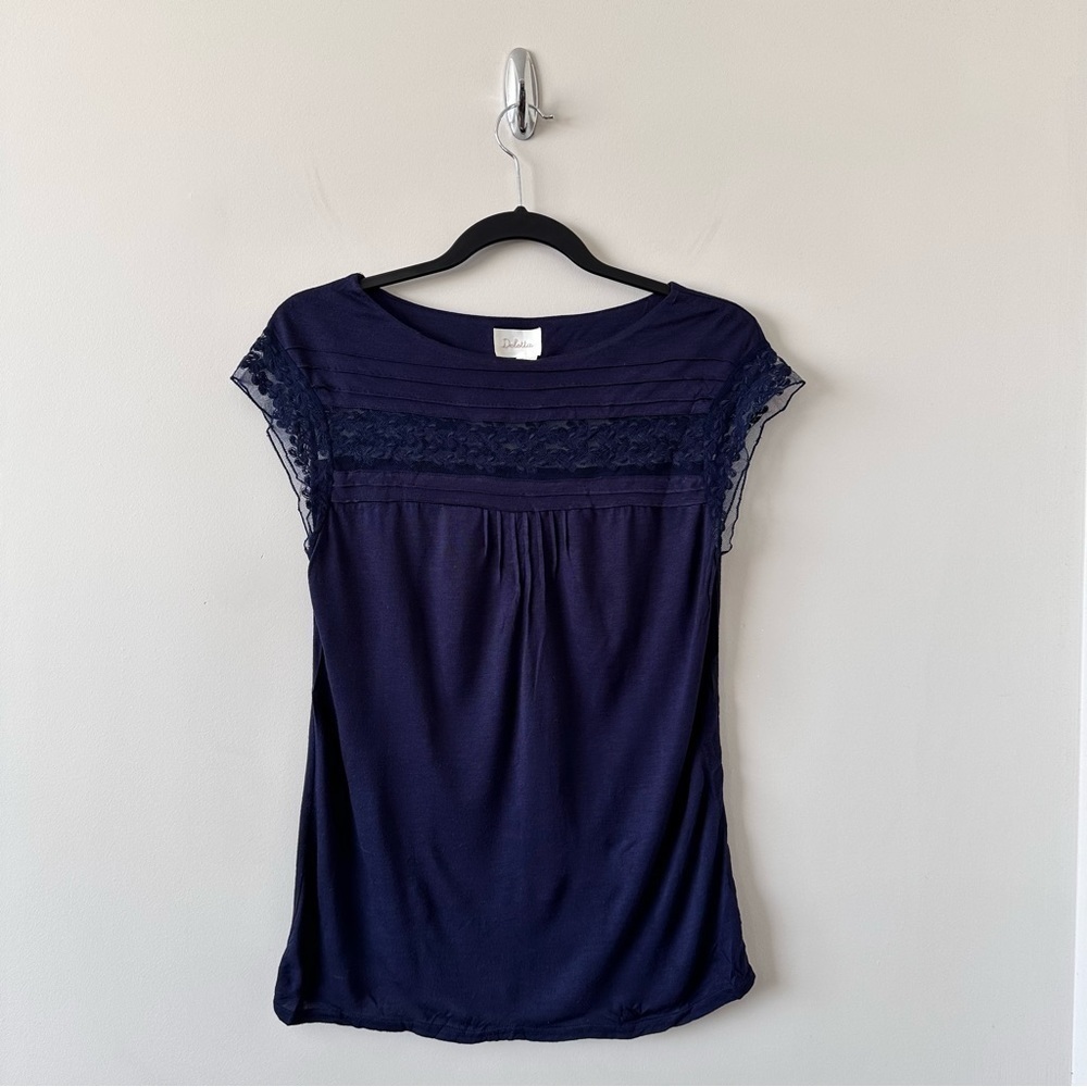 ANTHROPOLOGIE-DELETTA Lace Embroidered Inlay Detail Cap Sleeve Top (Size:XS)